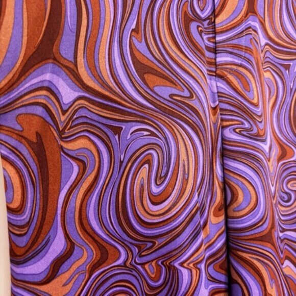 Zara Women Small Pants Purple Brown Swirl High Rise Retro Hippie Flared 60-70’s - Picture 10 of 12